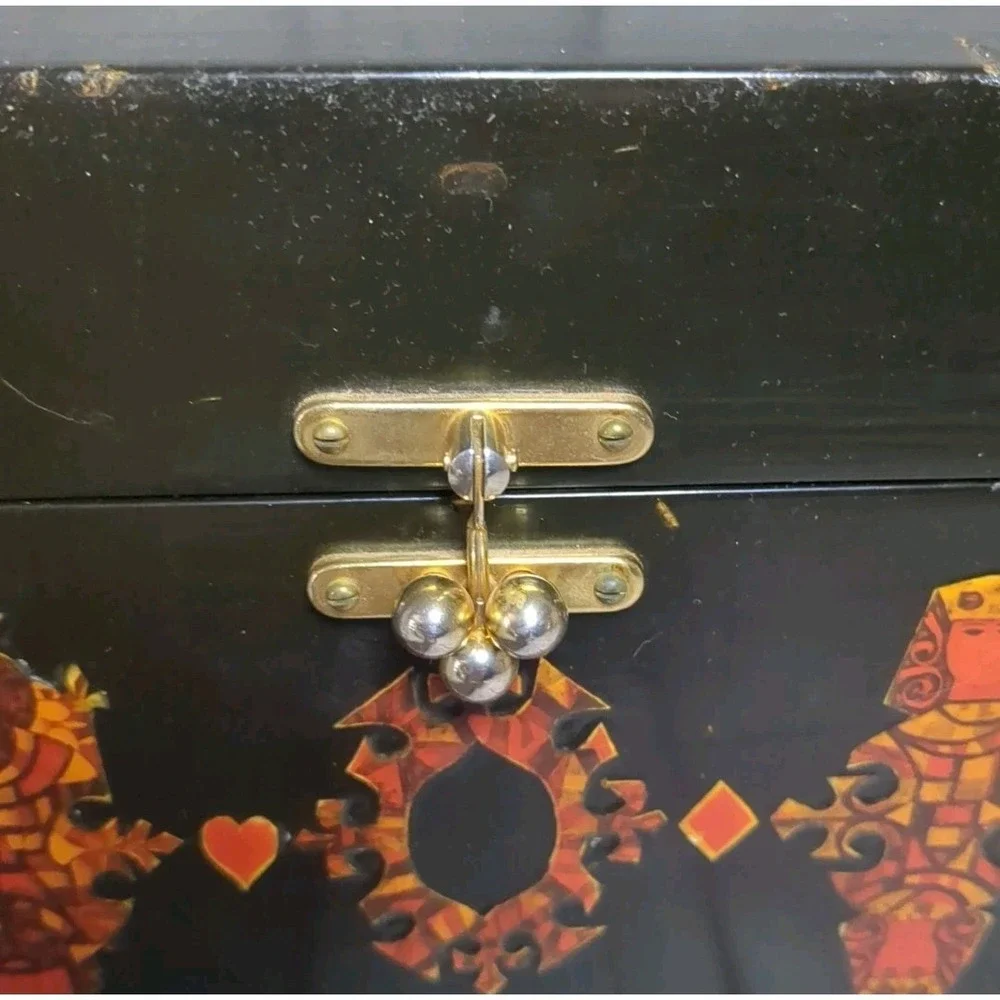VTG 1960s 1970s Wooden Purse‎ Decoupage Face Cards Box Plastic  Handle
